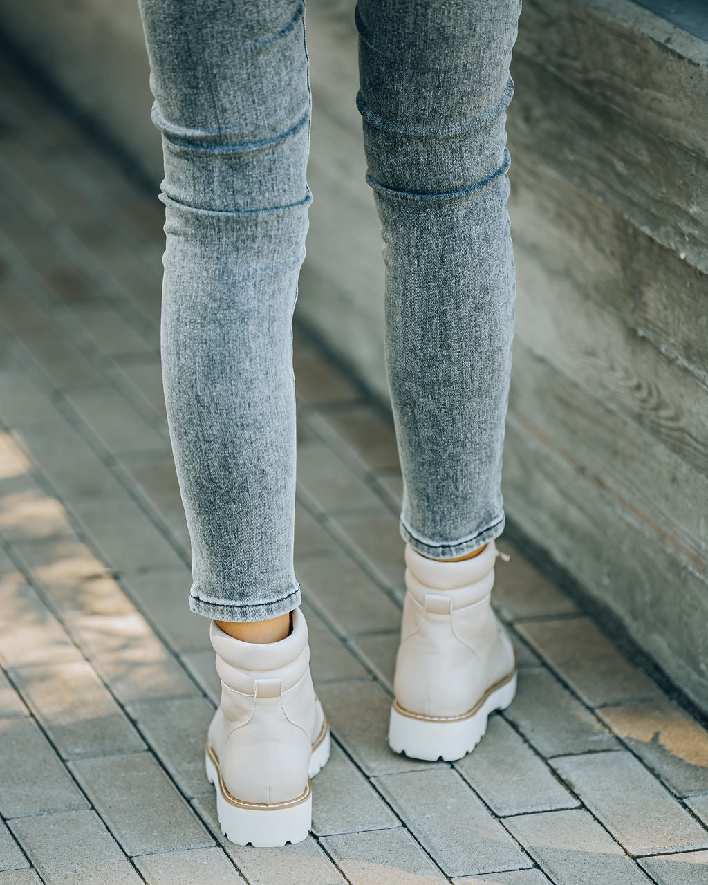 Kinsley Faux Leather Lace Up Boot - Beige