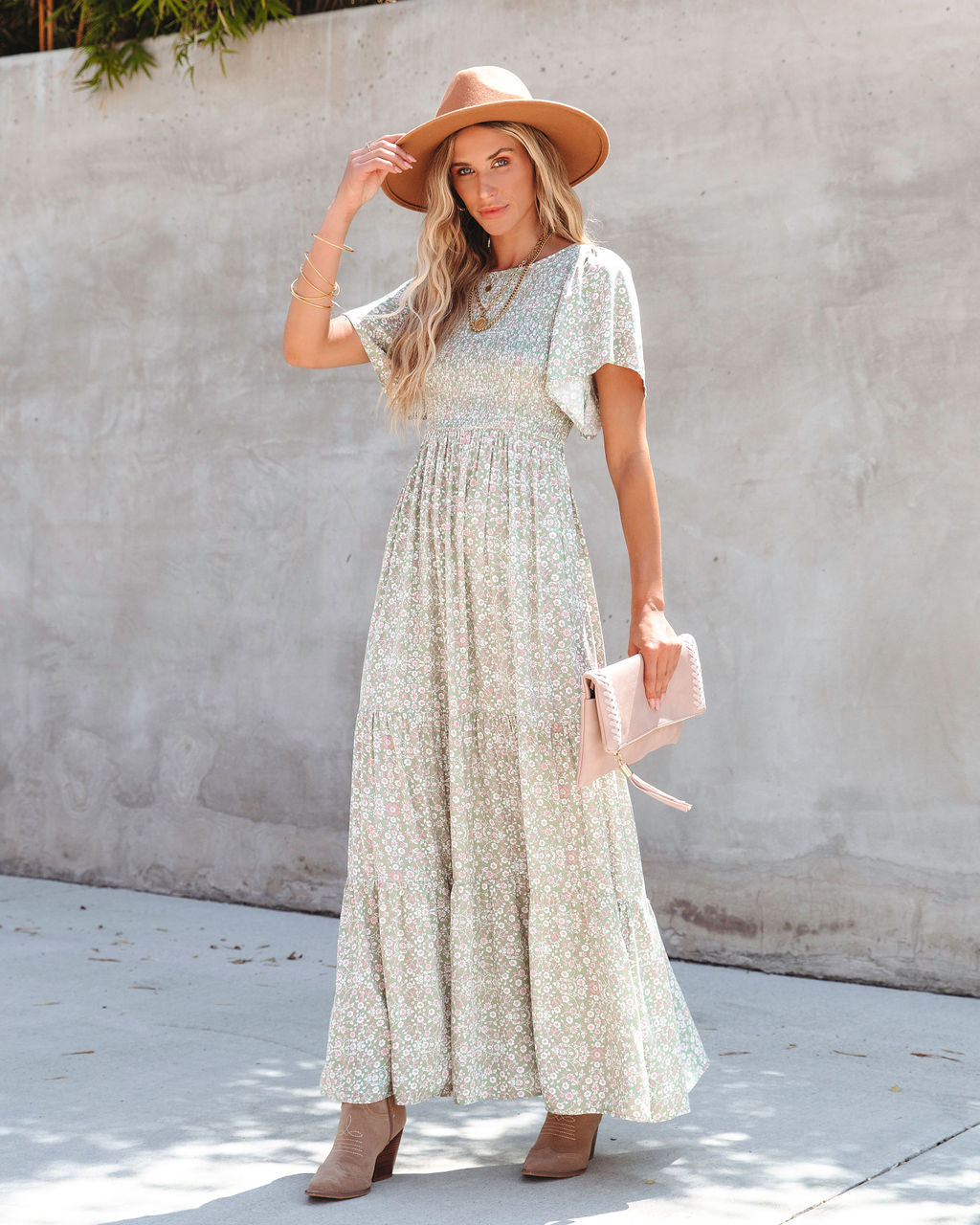 Stellan Floral Smocked Maxi Dress - Green Tea - FINAL SALE