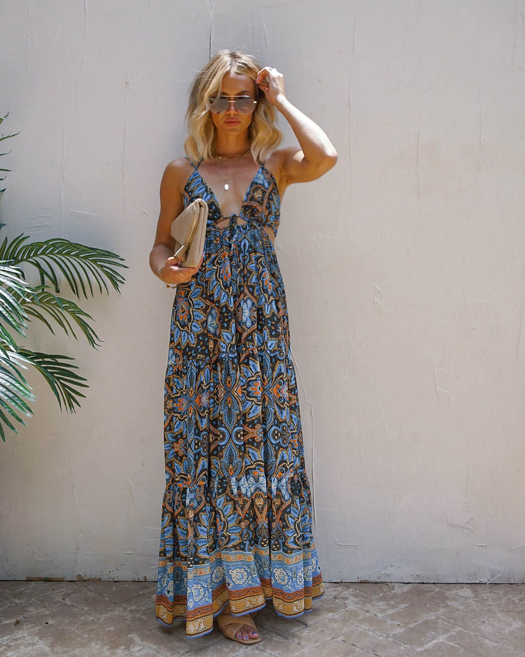Conquistadora Printed Cutout Halter Maxi Dress - FINAL SALE
