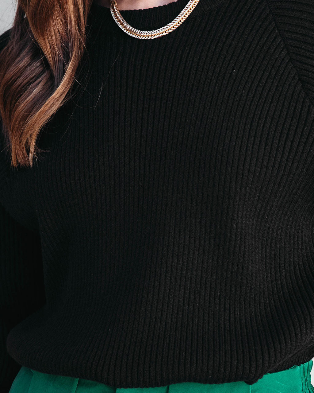Carly Ribbed Knit Long Sleeve Top - Black