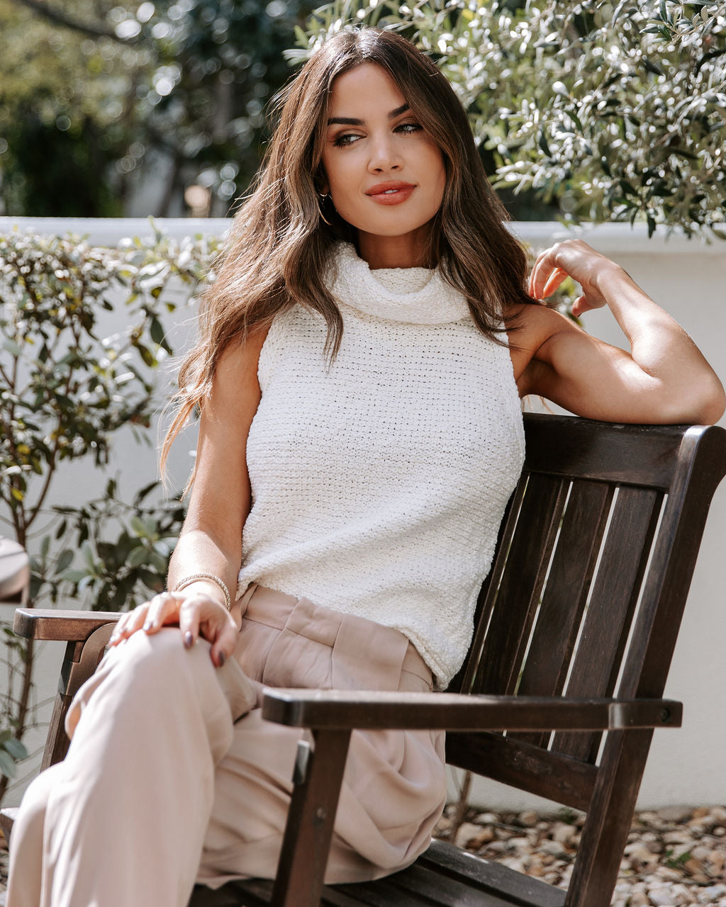 Rachel Cotton Knit Turtleneck Top - Ivory