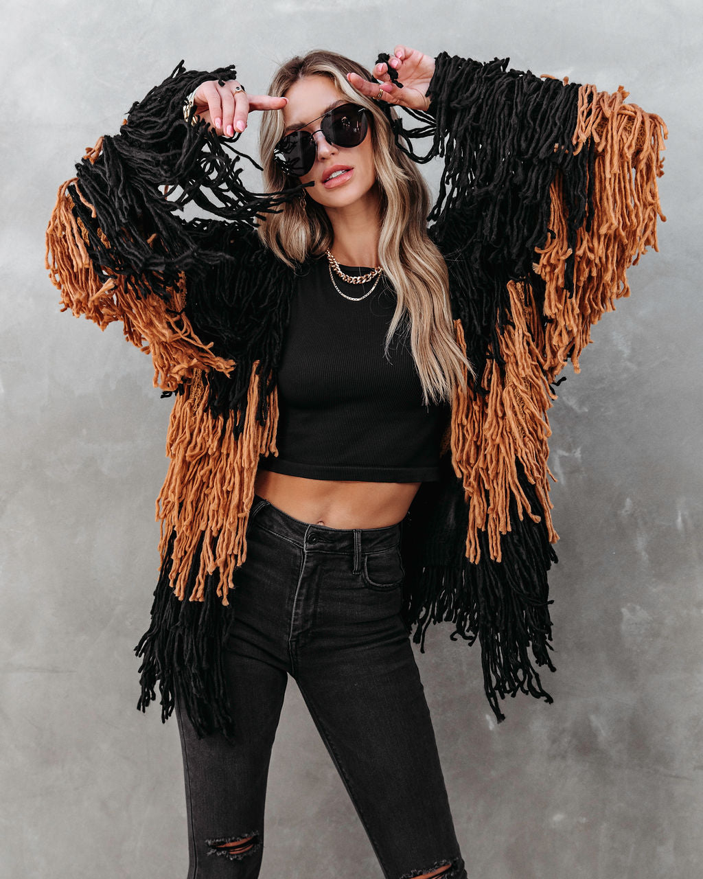 Menlo Knit Fringe Colorblock Cardigan