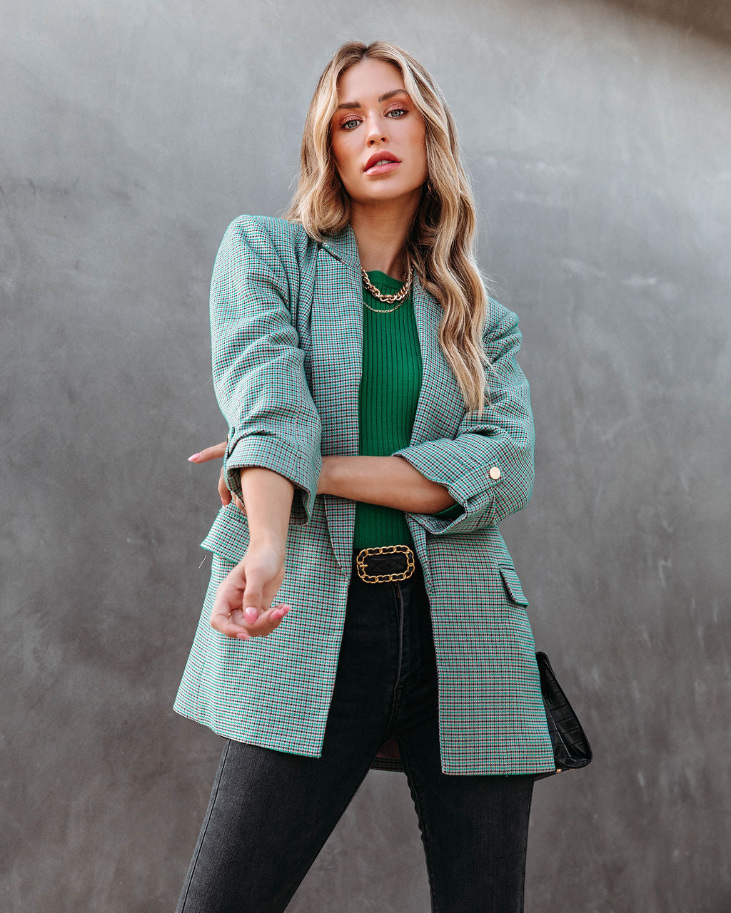 No Brainer Pocketed Plaid Blazer