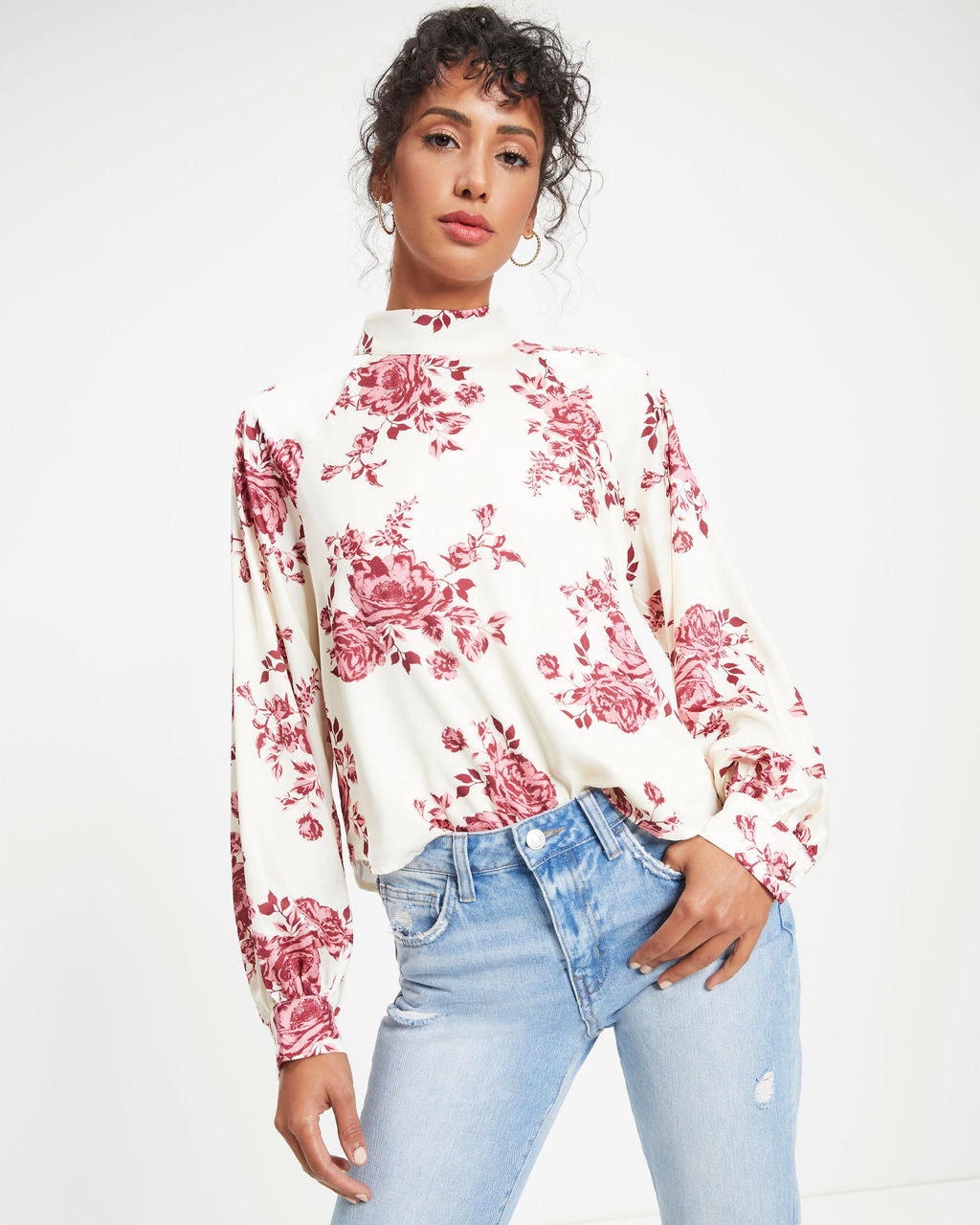 All I Ever Need Satin Floral Mock Neck Top