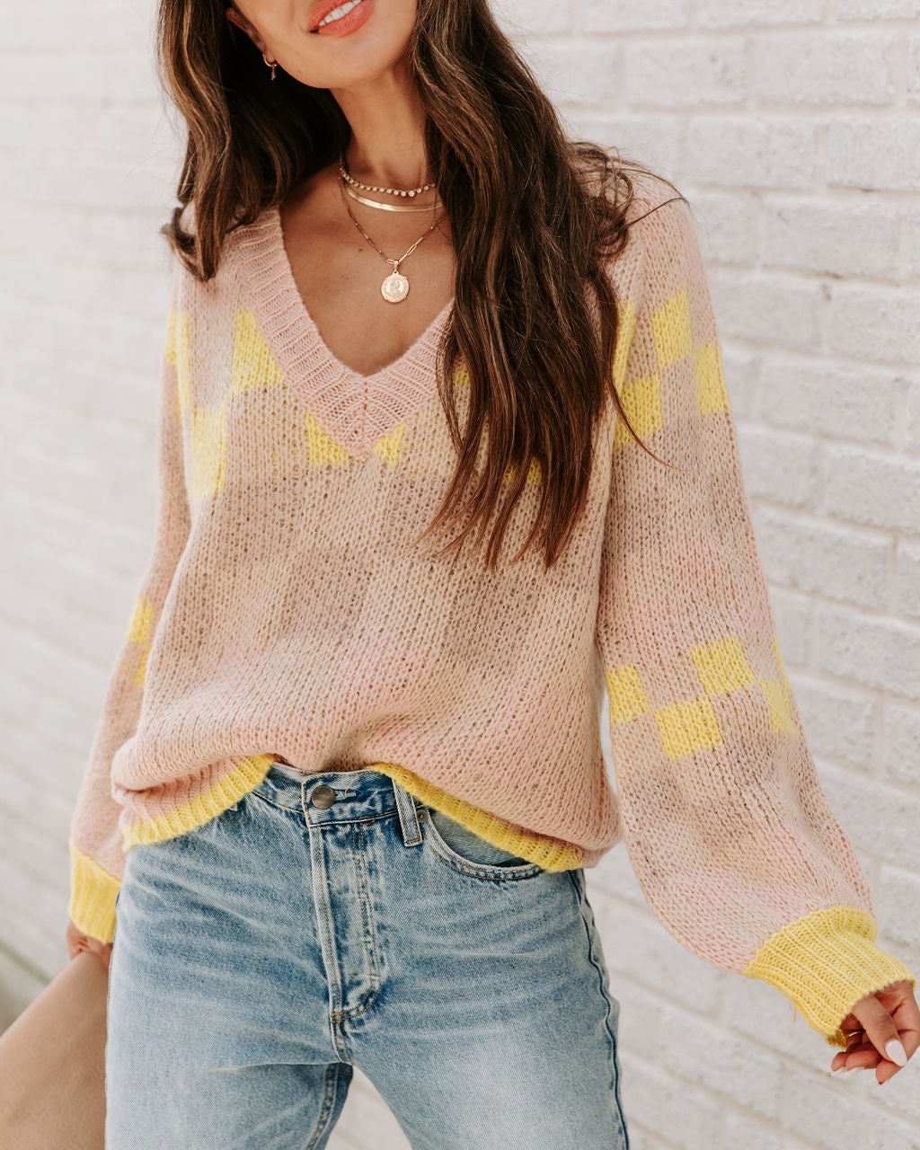 Dosage Of Cool Checkerboard V-Neck Sweater