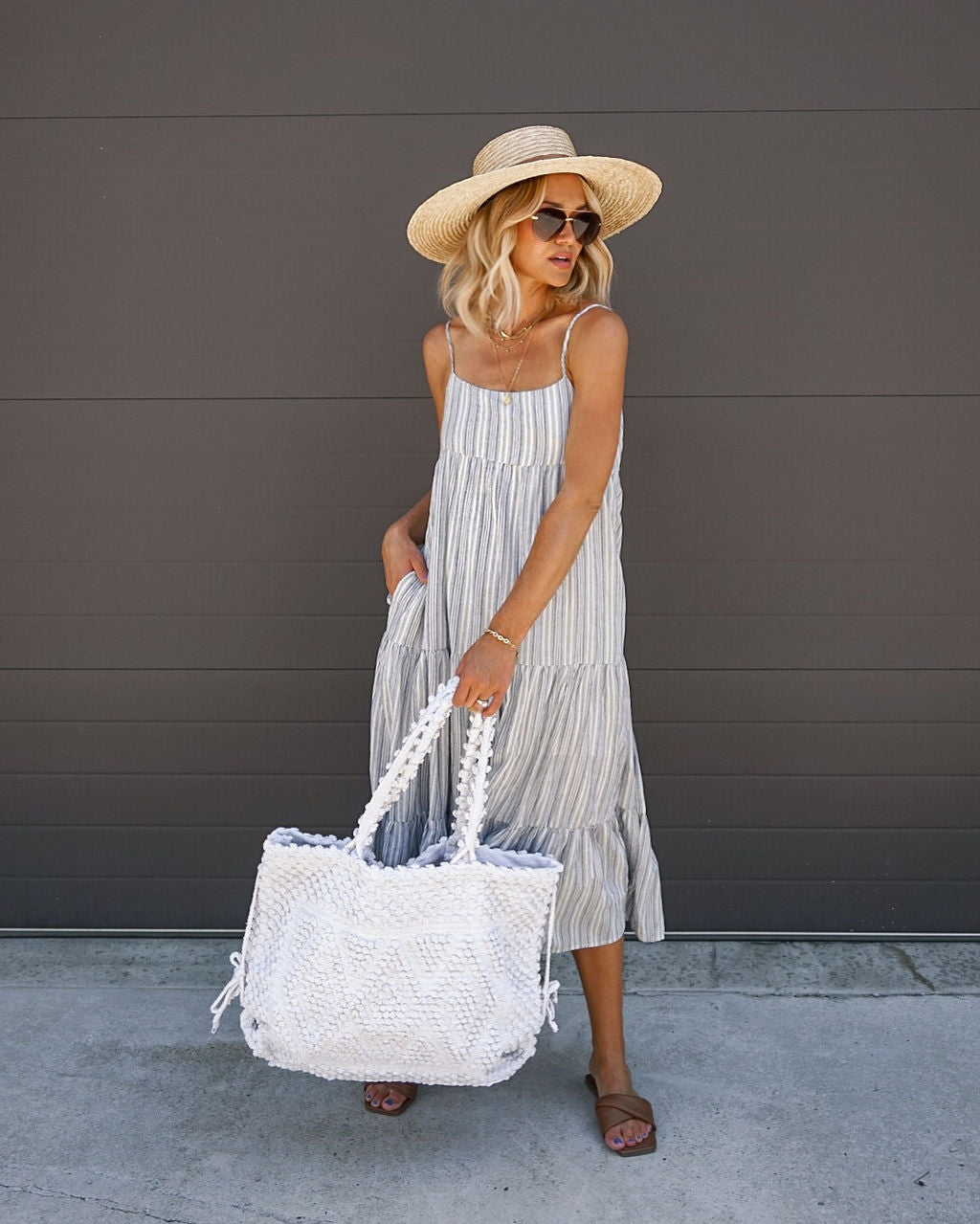 Ovledo Cotton Striped Tiered Midi Dress - FINAL SALE