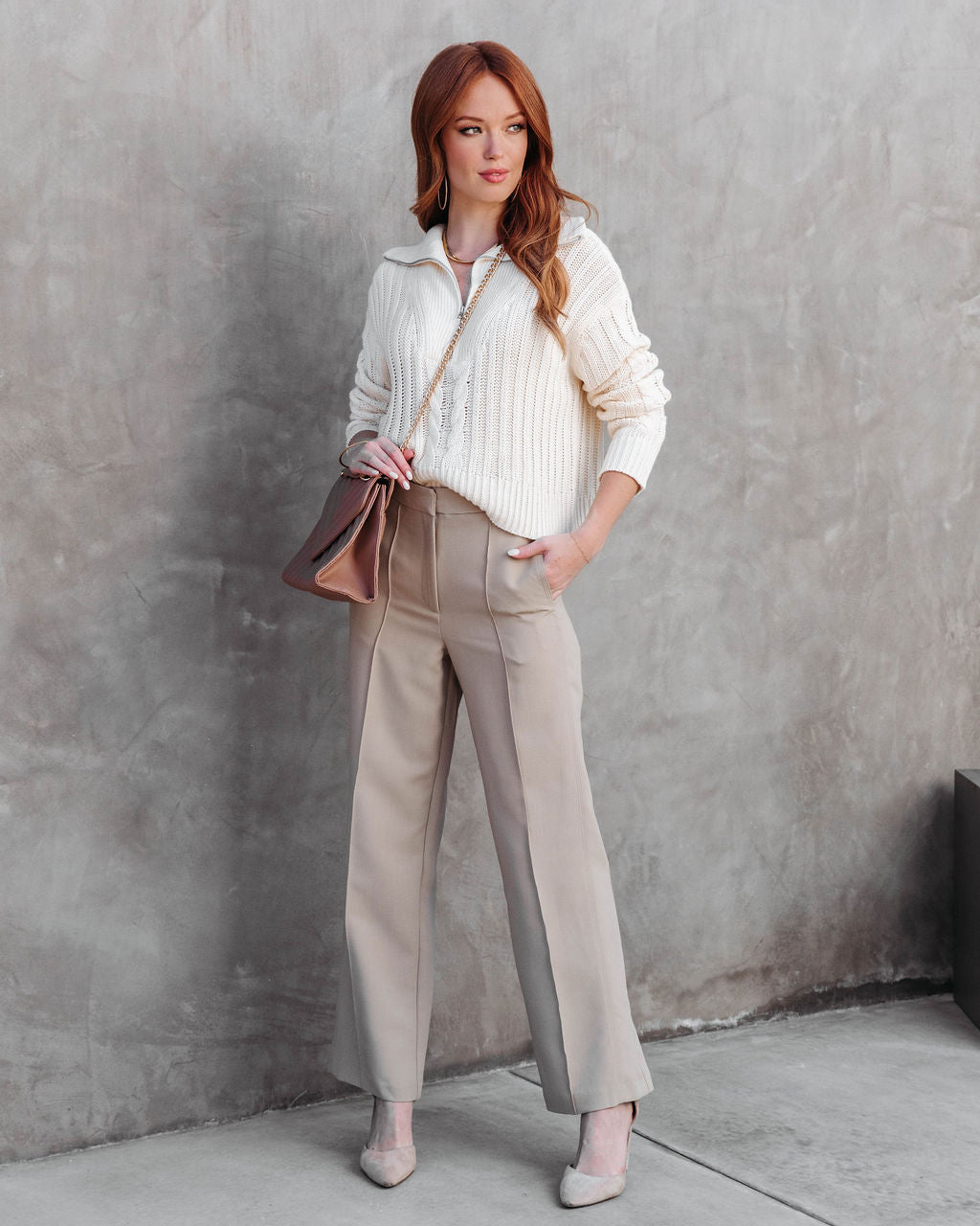 Aspen Cable Knit Half Zip Sweater - Ivory