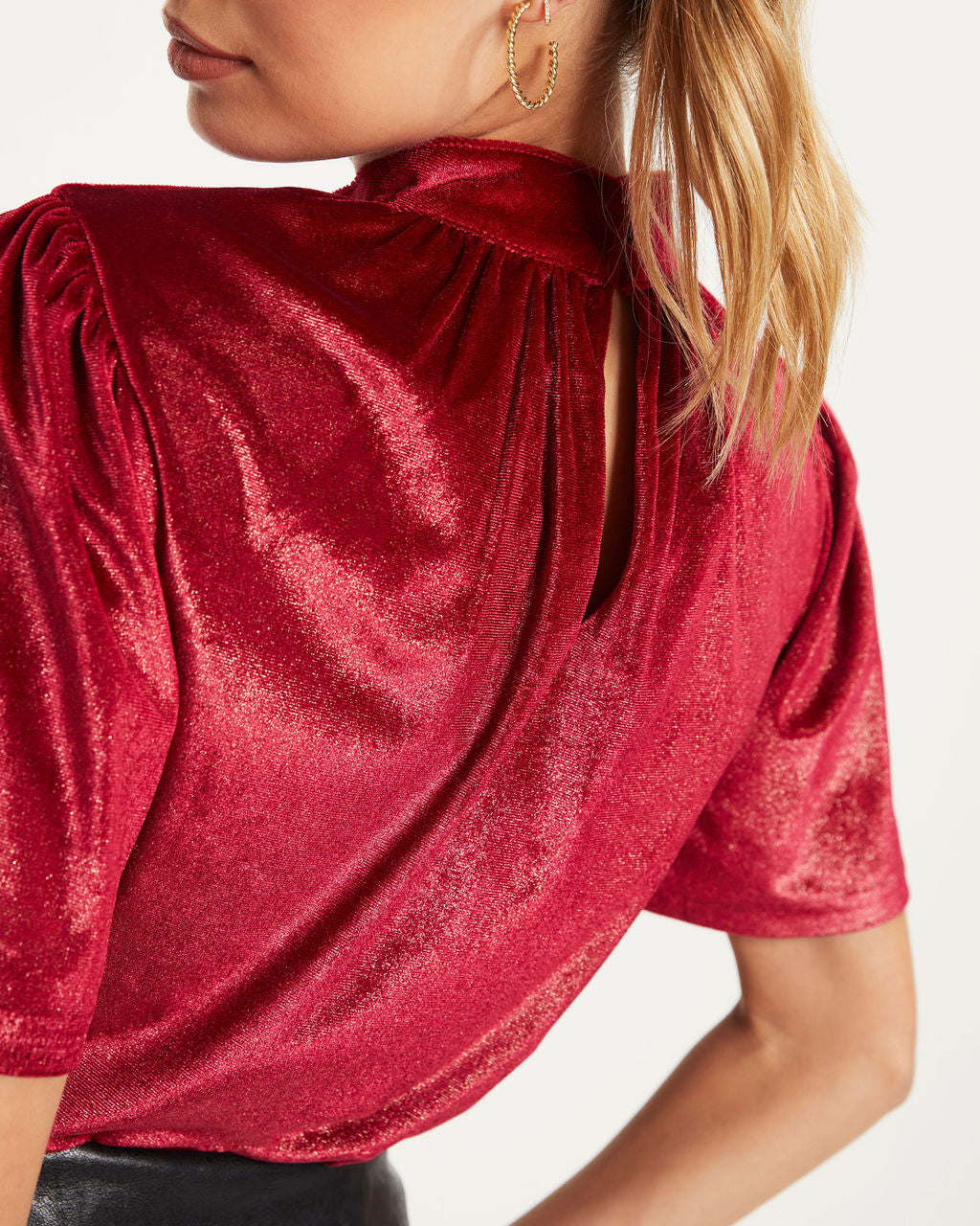 Holly Jolly Velvet Flutter Sleeve Top - Red