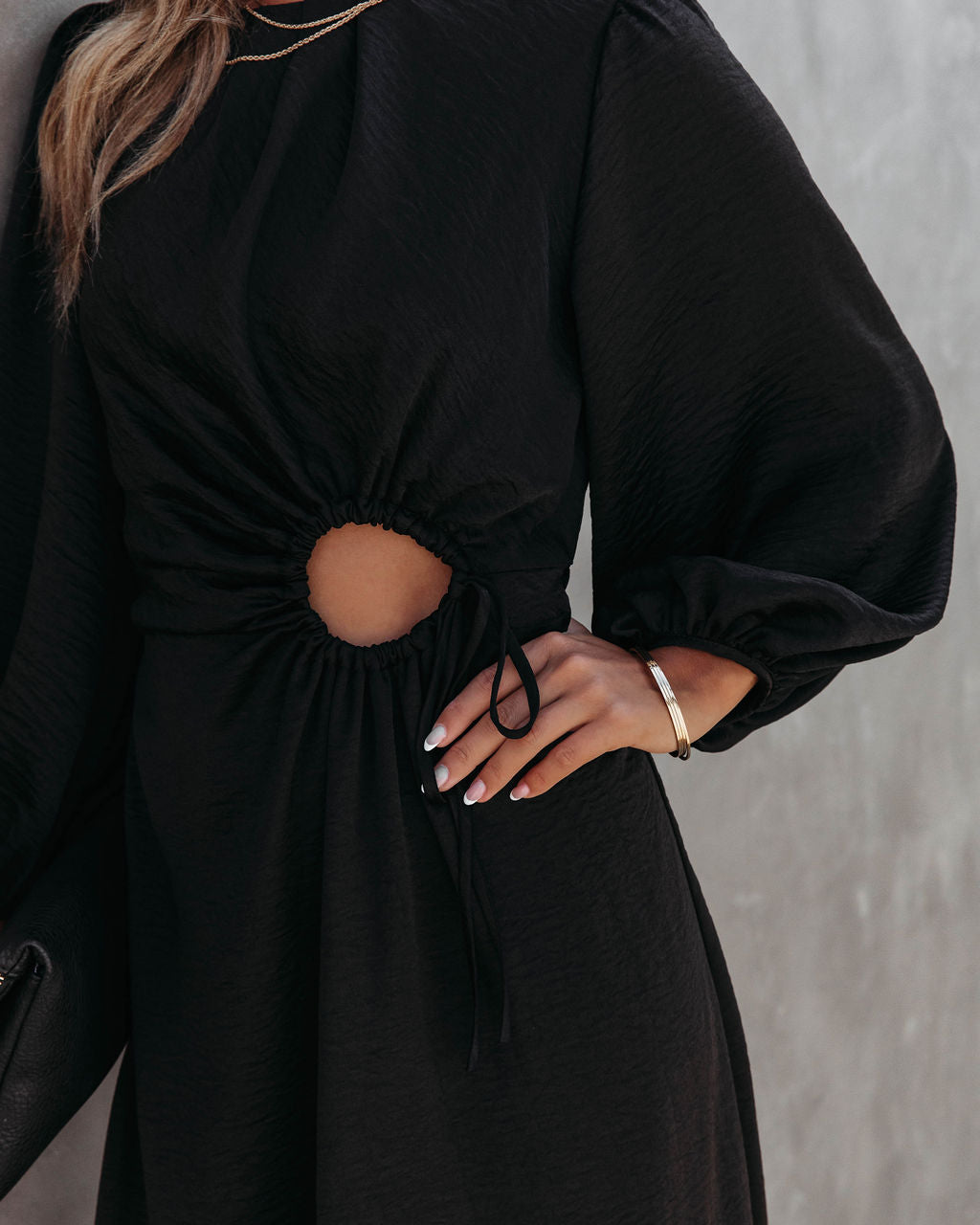 Westwood Satin Front Circle Cutout Midi Dress - Black - FINAL SALE