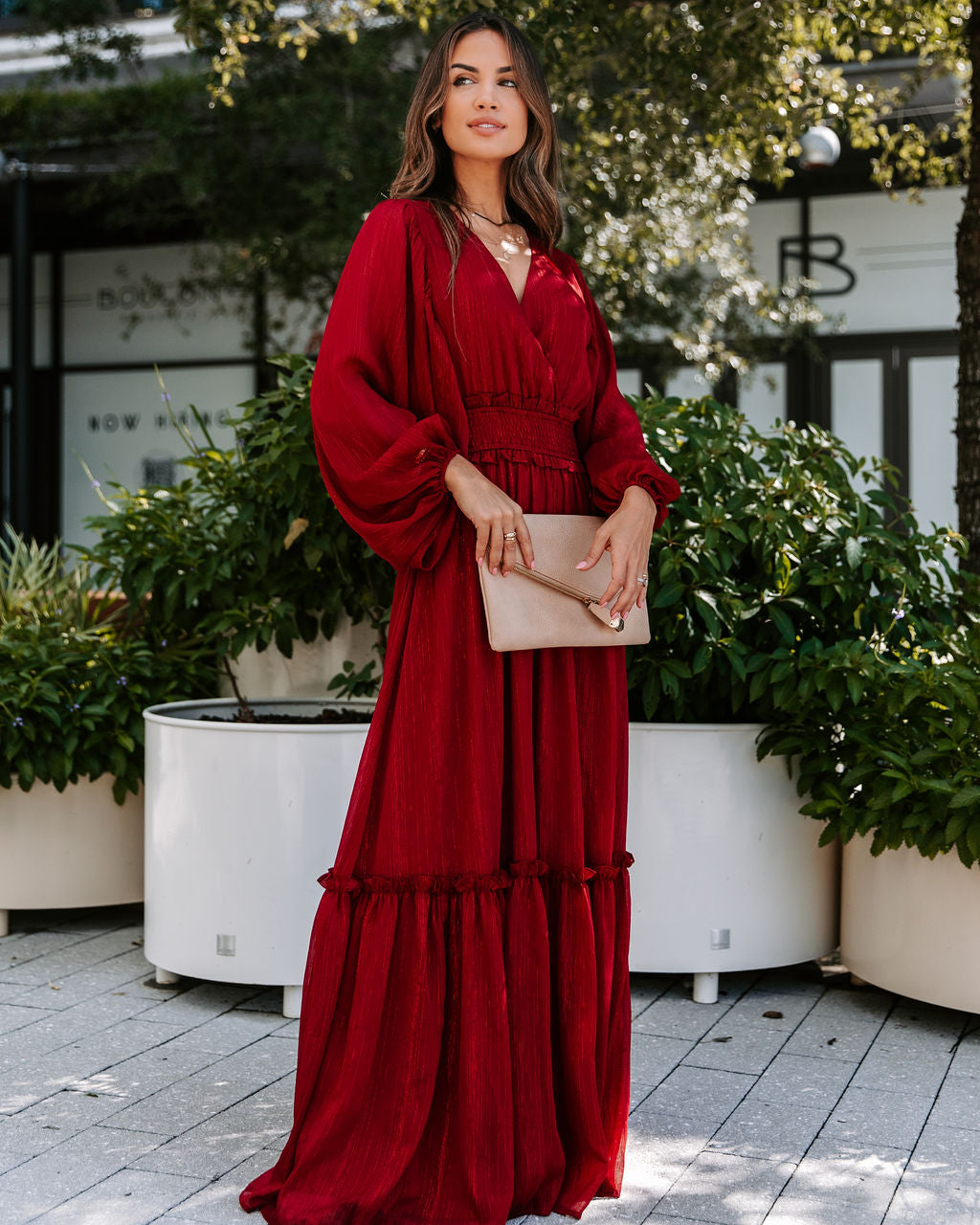 This Thing Called Love Smocked Balloon Sleeve Maxi Dress - Burgundy