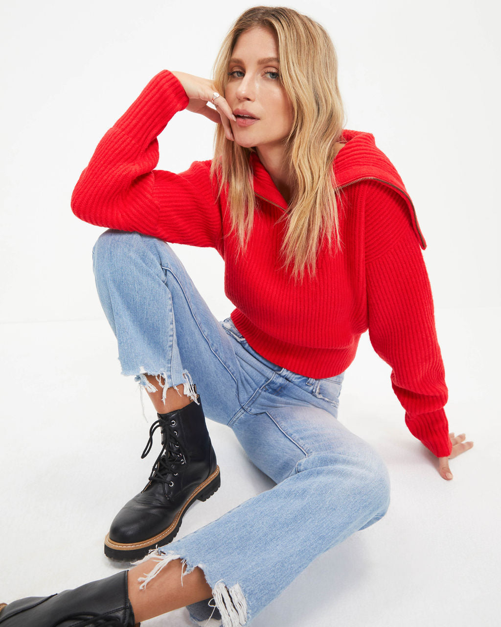 We Love It Half Zip Pullover Sweater - Red