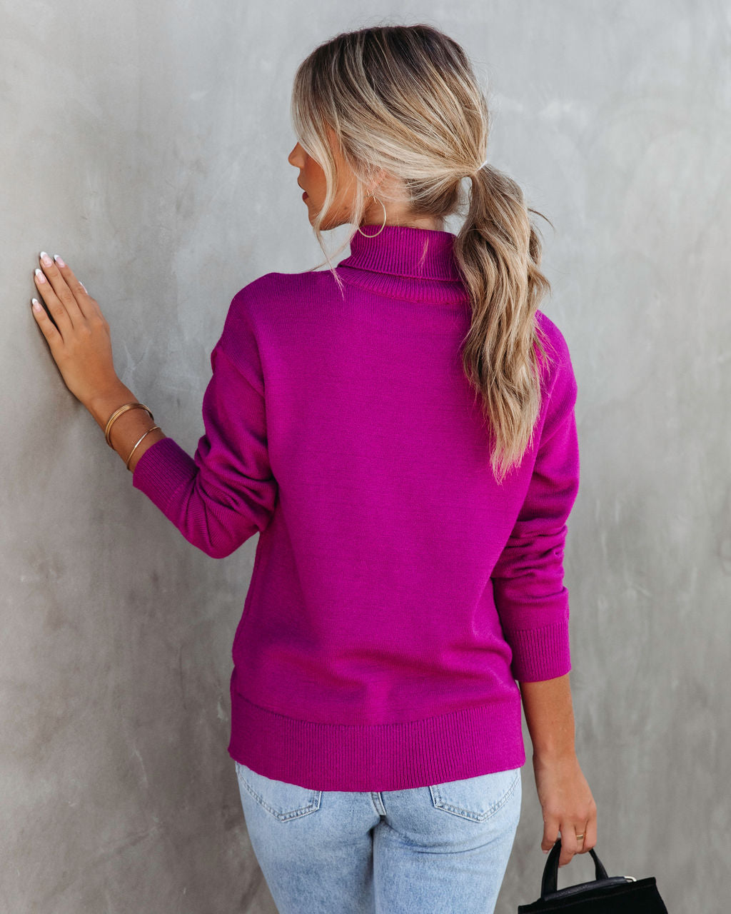 Weekday Brunch Vibes Knit Turtleneck Pullover Sweater - Orchid