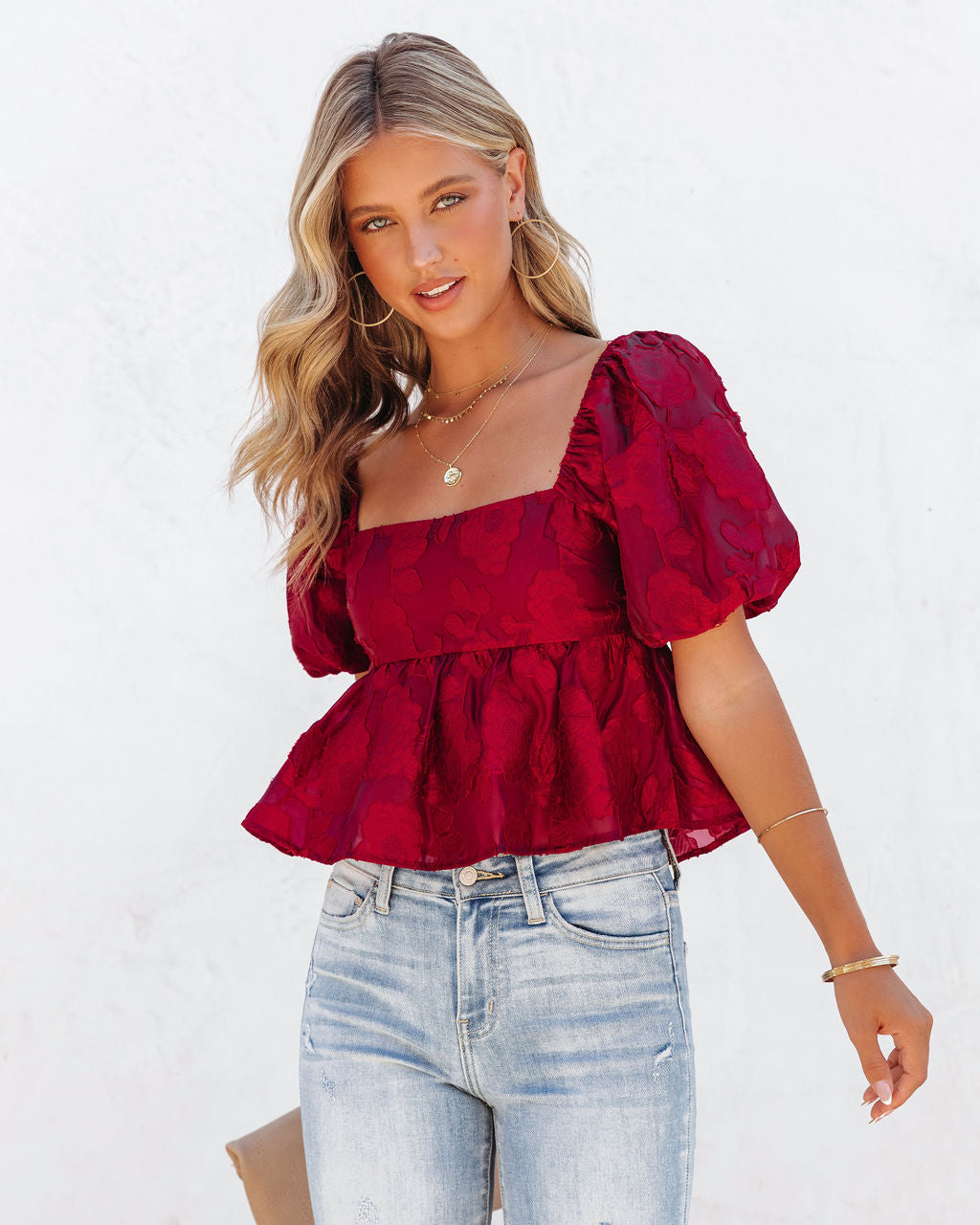 Forbidden Fruit Puff Sleeve Babydoll Top - Burgundy