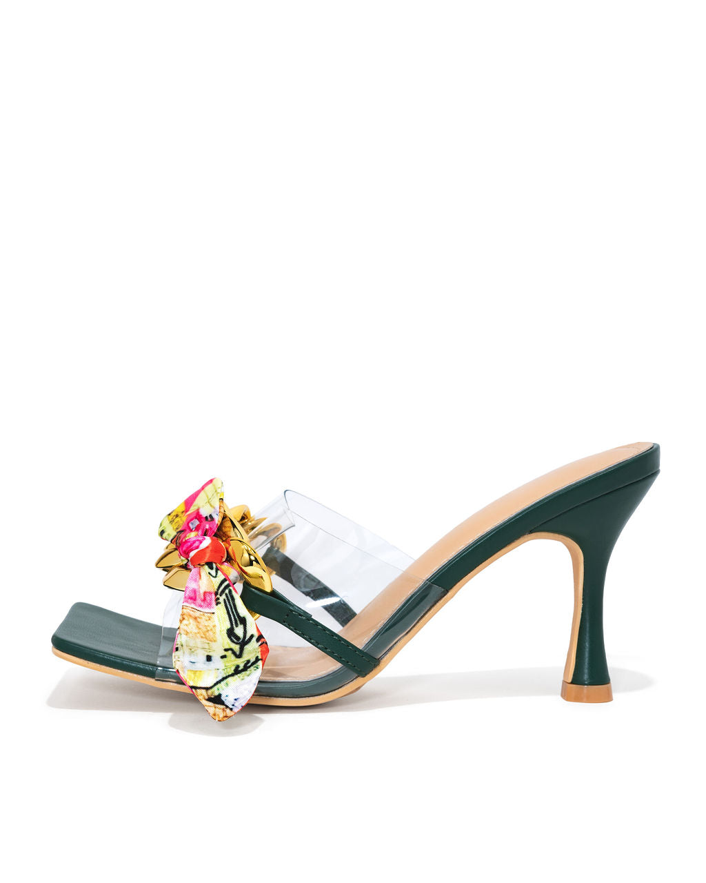 Moretti Scarf Chain Heeled Sandal - Hunter Green - FINAL SALE