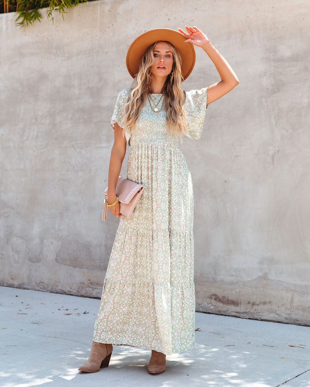 Stellan Floral Smocked Maxi Dress - Green Tea - FINAL SALE