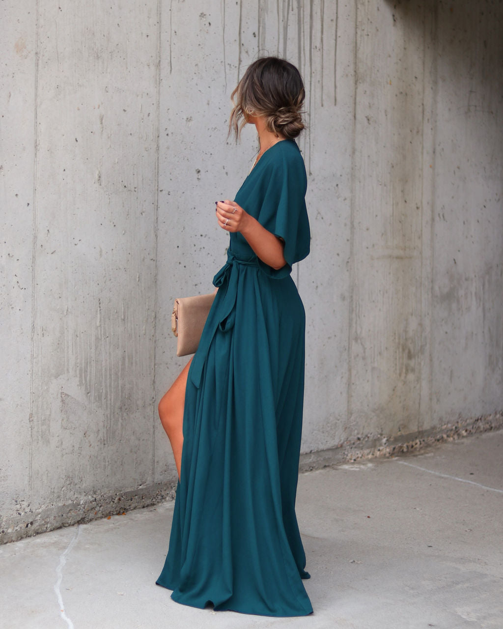 Behati Wrap Kimono Maxi Dress - Dark Teal