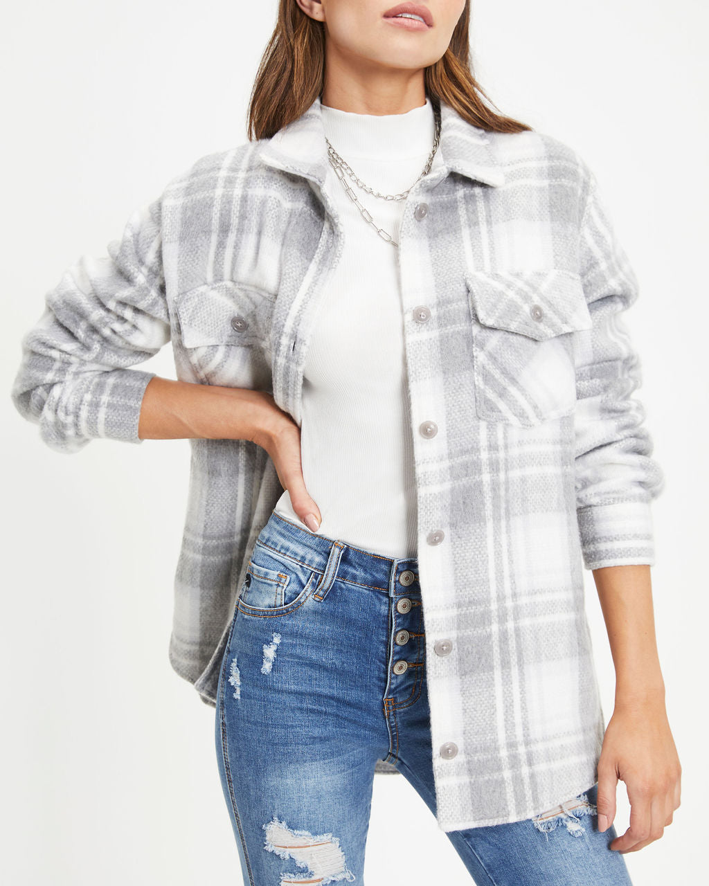 Keep You Warm Pocketed Plaid Jacket