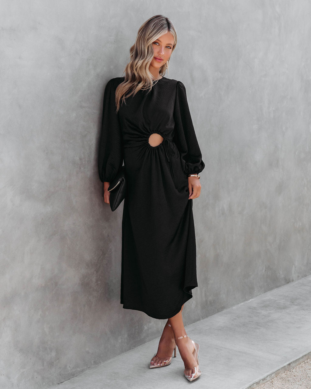 Westwood Satin Front Circle Cutout Midi Dress - Black - FINAL SALE