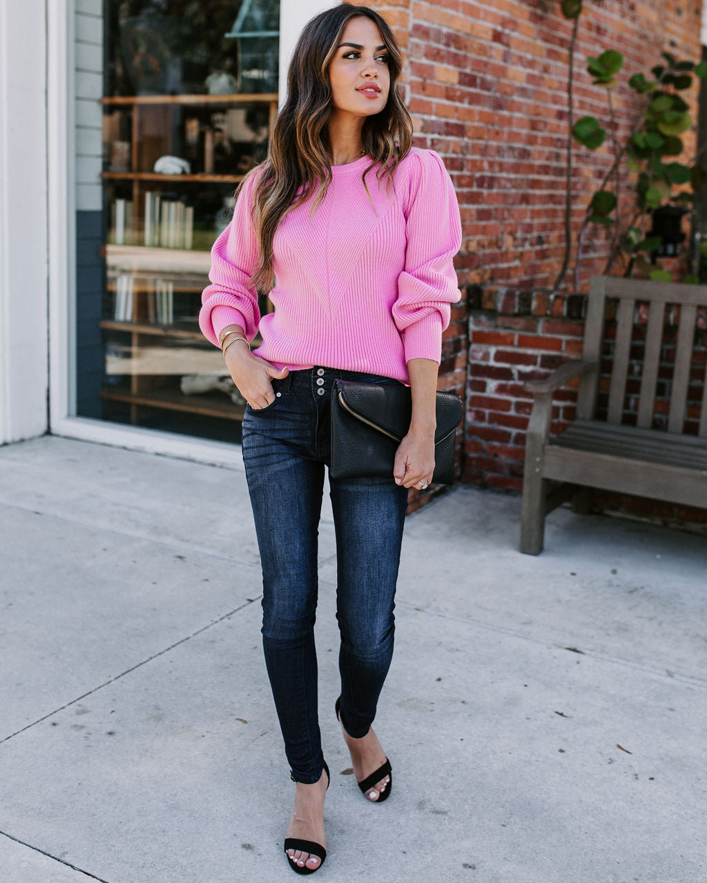 Bubble Over Ribbed Knit Sweater - Pink