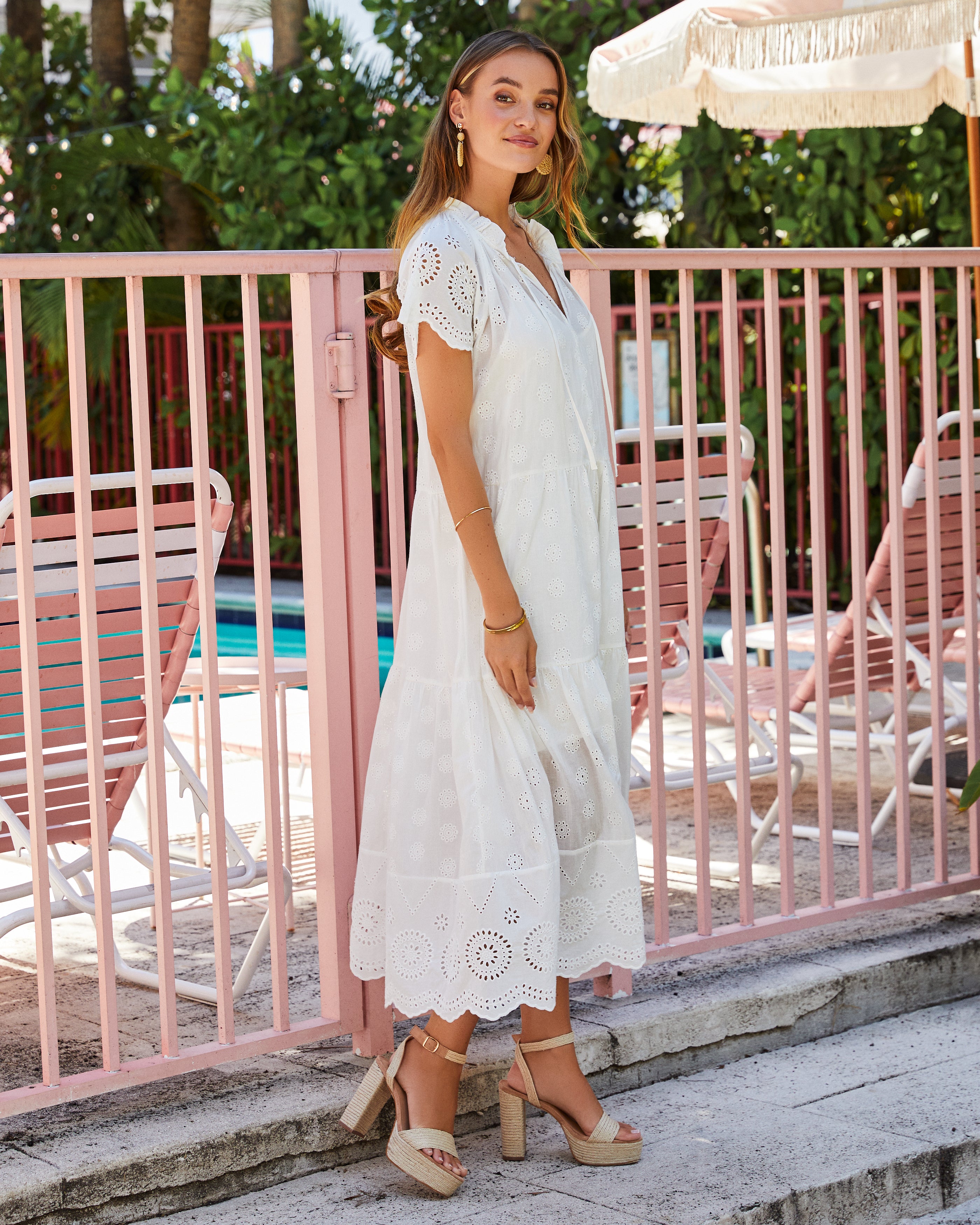 Emmalina Eyelet Midi Dress - White - FINAL SALE
