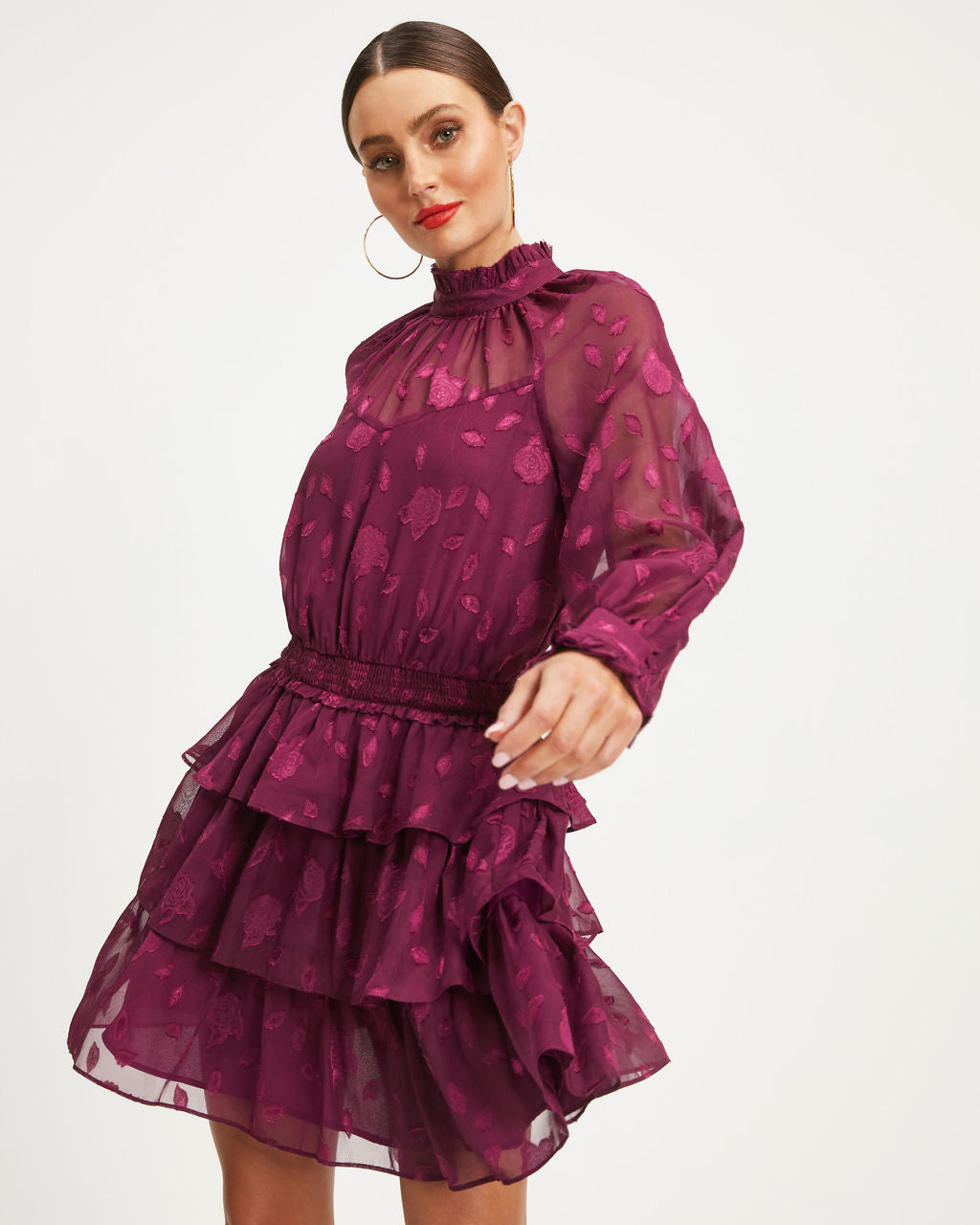 Rubina Tiered Mini Dress - Wine