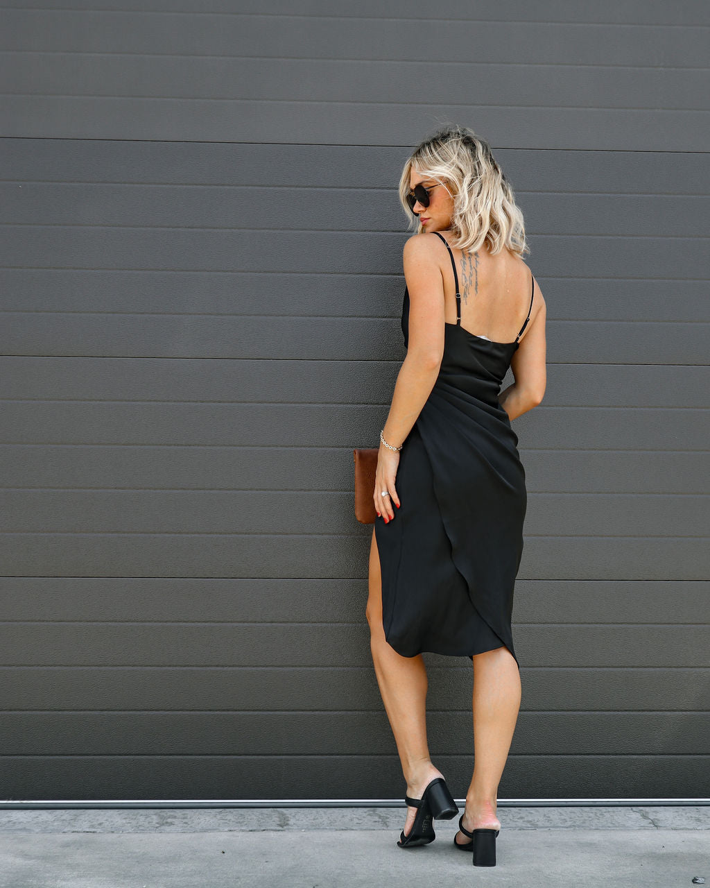 Lila Cowl Neck Drape Midi Dress - Black