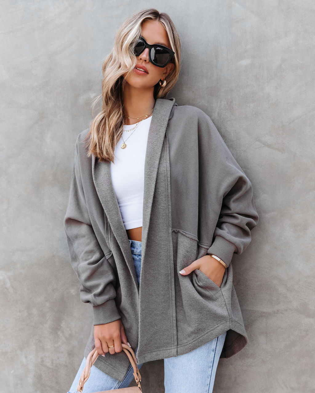 Tripp Pocketed Hooded Cardigan - Charcoal