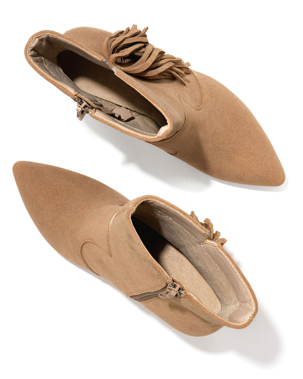 Chrissy Faux Suede Heeled Fringe Bootie - Khaki