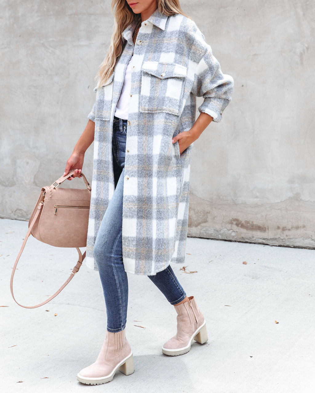 Coffee Shop Strolls Pocketed Plaid Button Down Coat - SALE