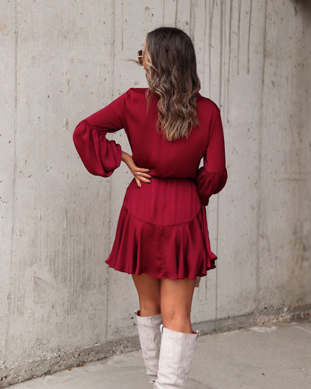 Ruthie Satin Mini Dress - Wine