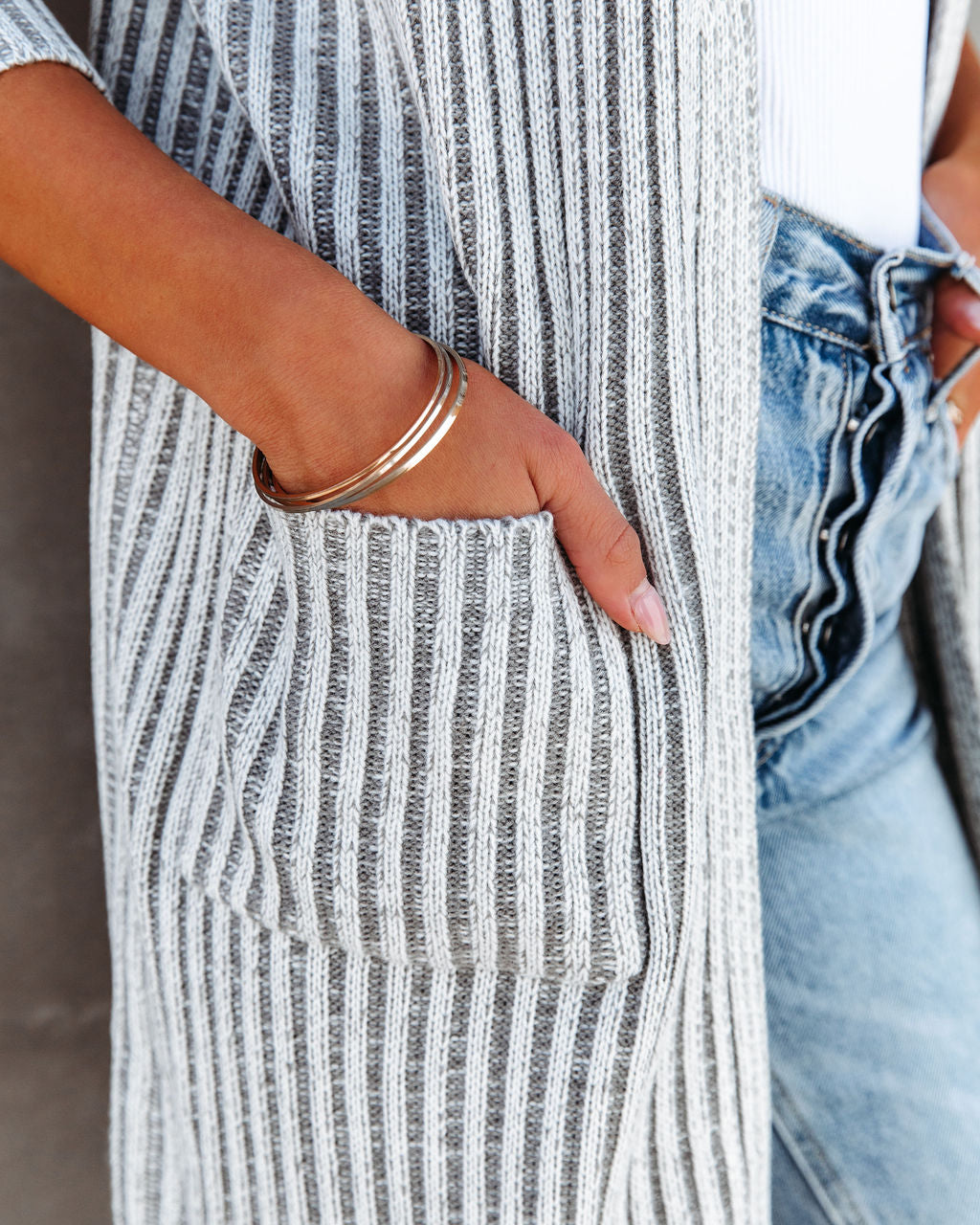 Riley Chunky Ribbed Knit Cardigan - Heather Grey