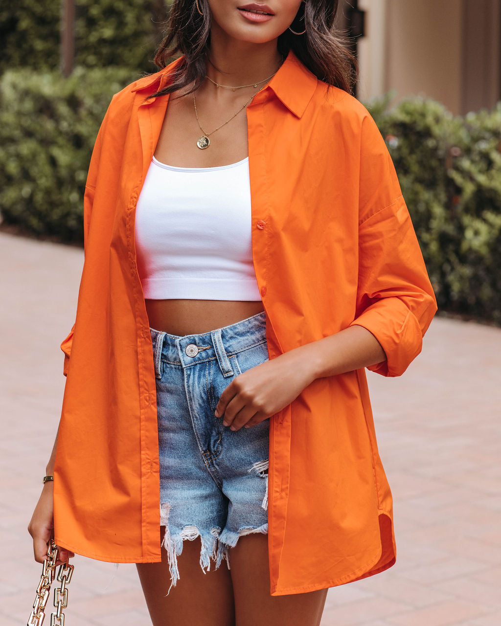 La Brisa Button Up Cotton Top - Orange - FINAL SALE