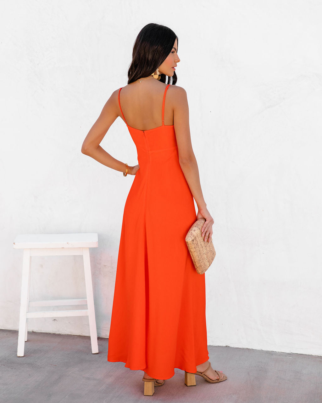 Eladoria Front Tie Maxi Dress - Red Orange - FINAL SALE