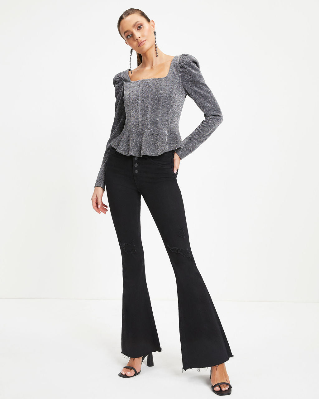 Matrix Metallic Peplum Top - Silver