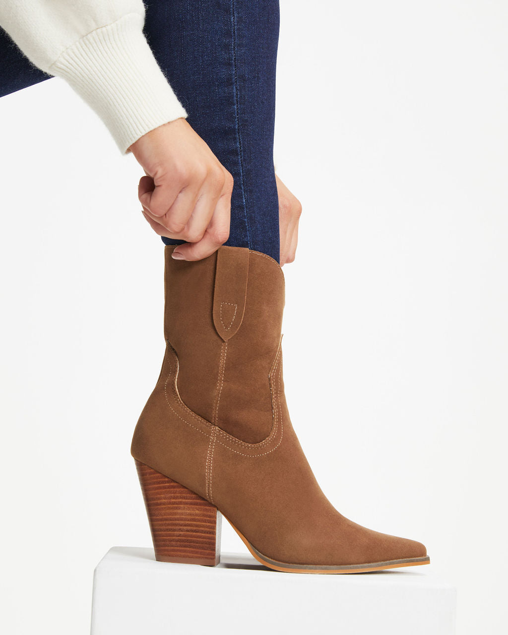 Clare Faux Suede Heeled Western Boot - Coffee