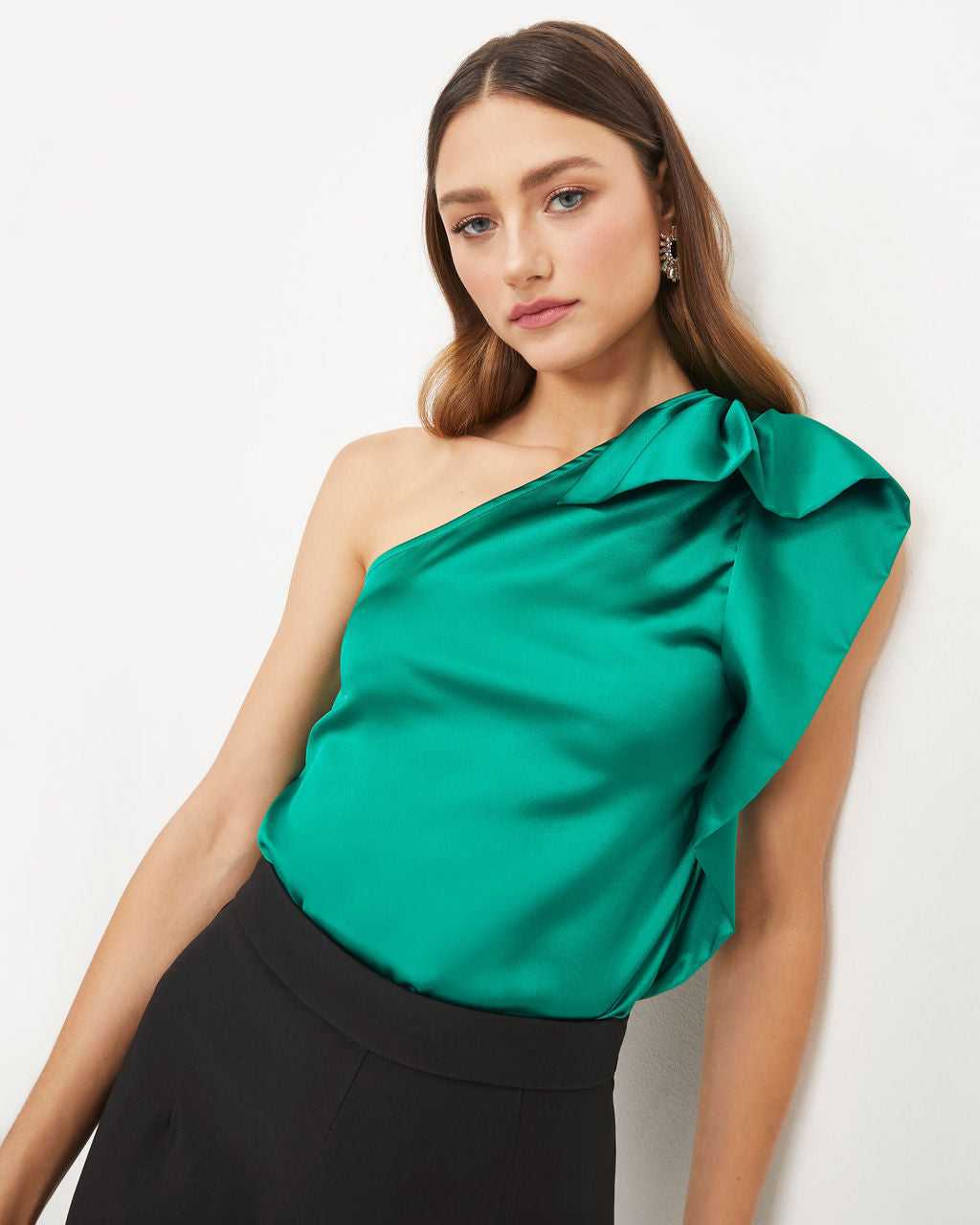 Malani Satin One Shoulder Top - Green