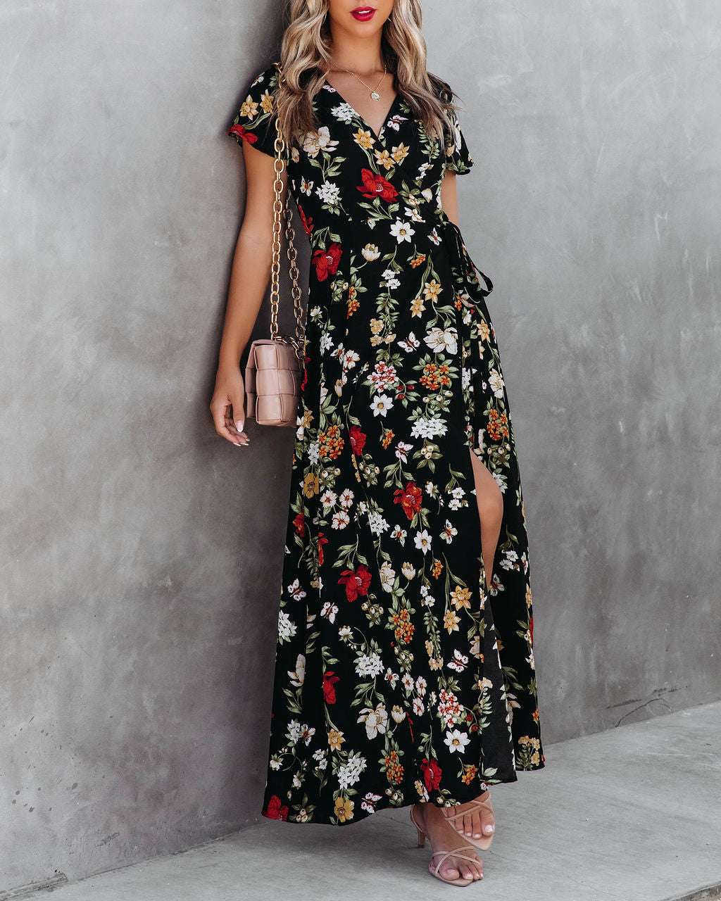 Butterfly Kisses And Floral Wishes Wrap Maxi Dress