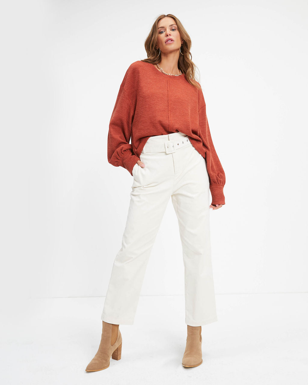 Marcela Knit Pullover Sweater - Rust