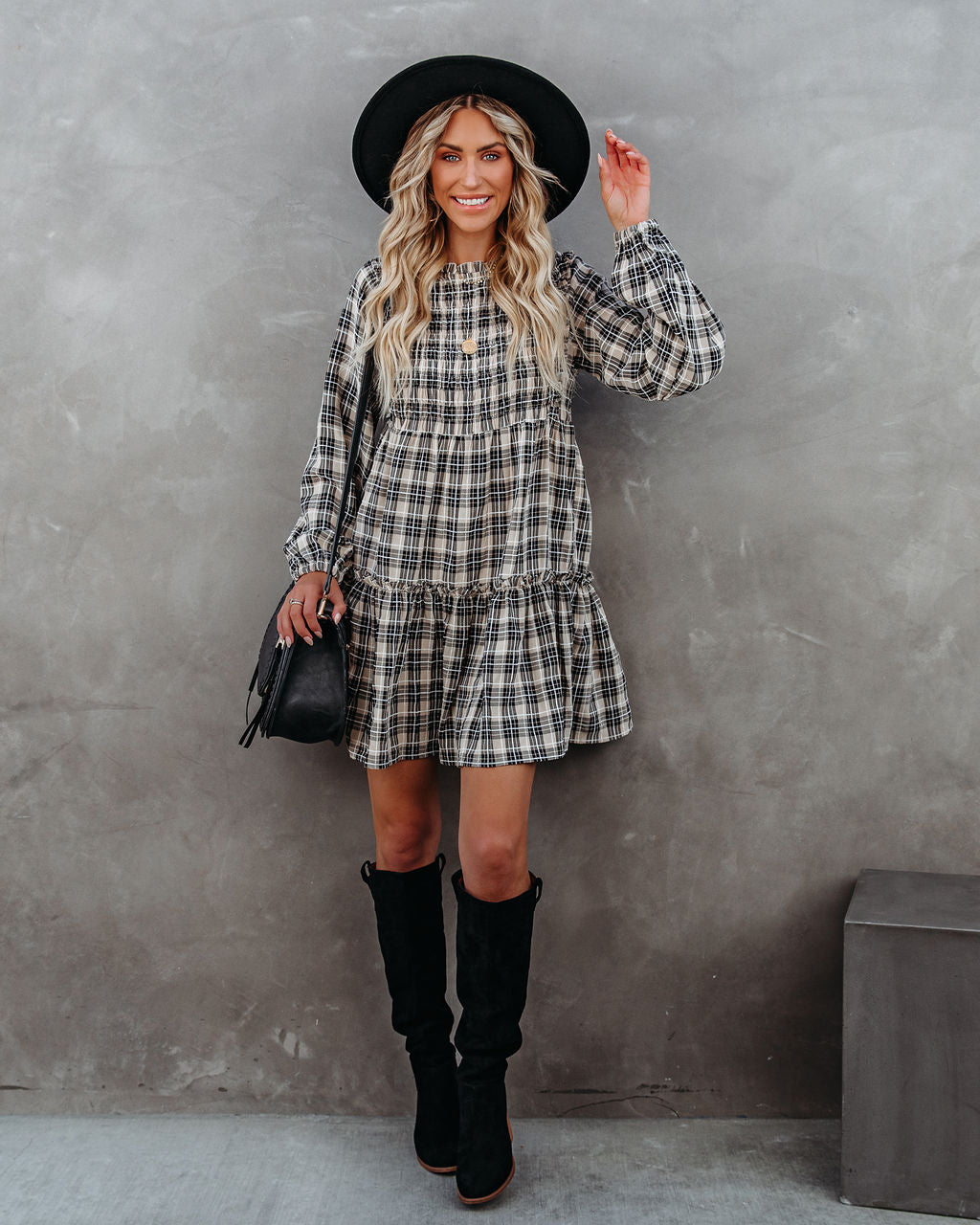 Urika Cotton Blend Plaid Babydoll Dress