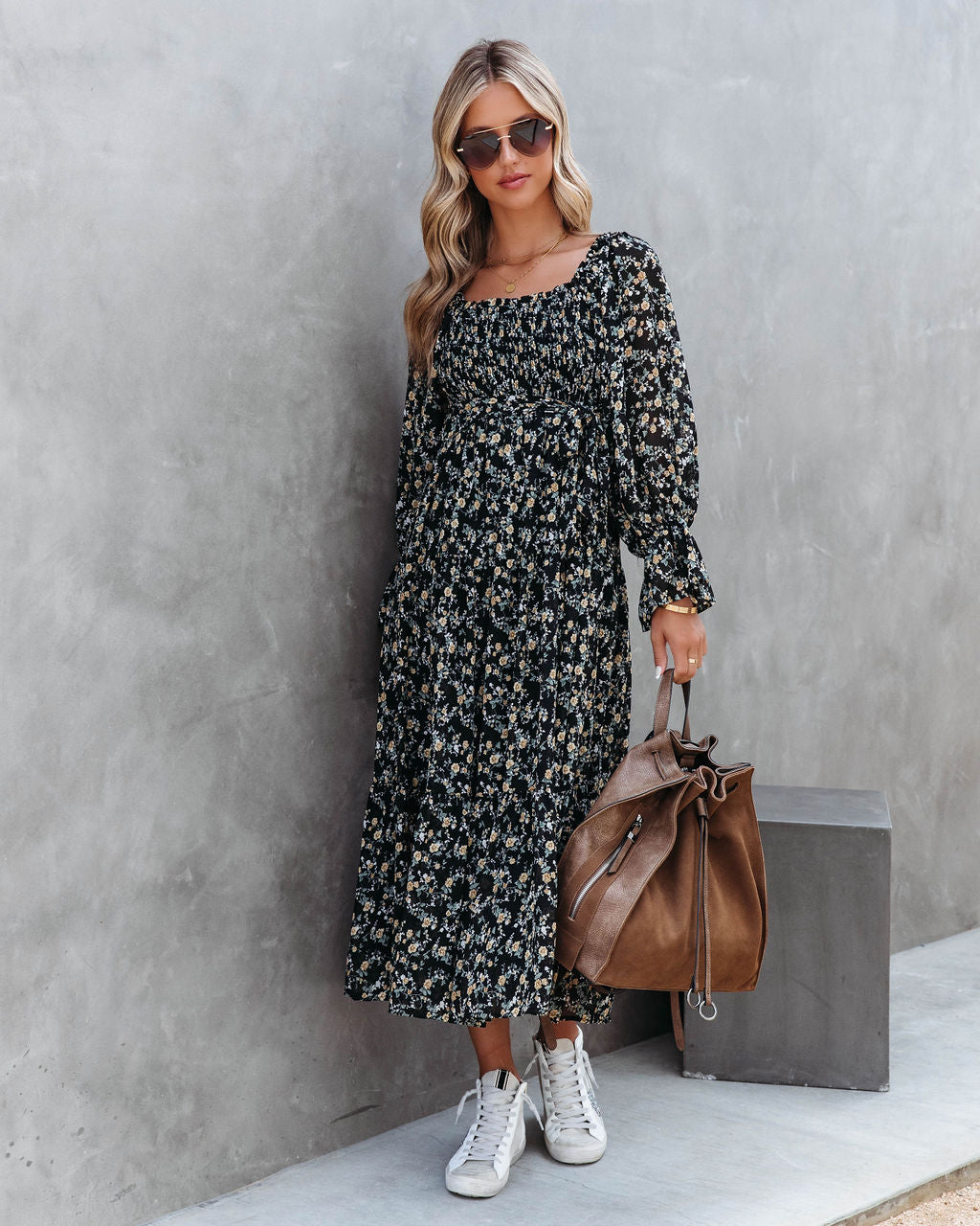 Whimsical Happenings Floral Smocked Midi Dress