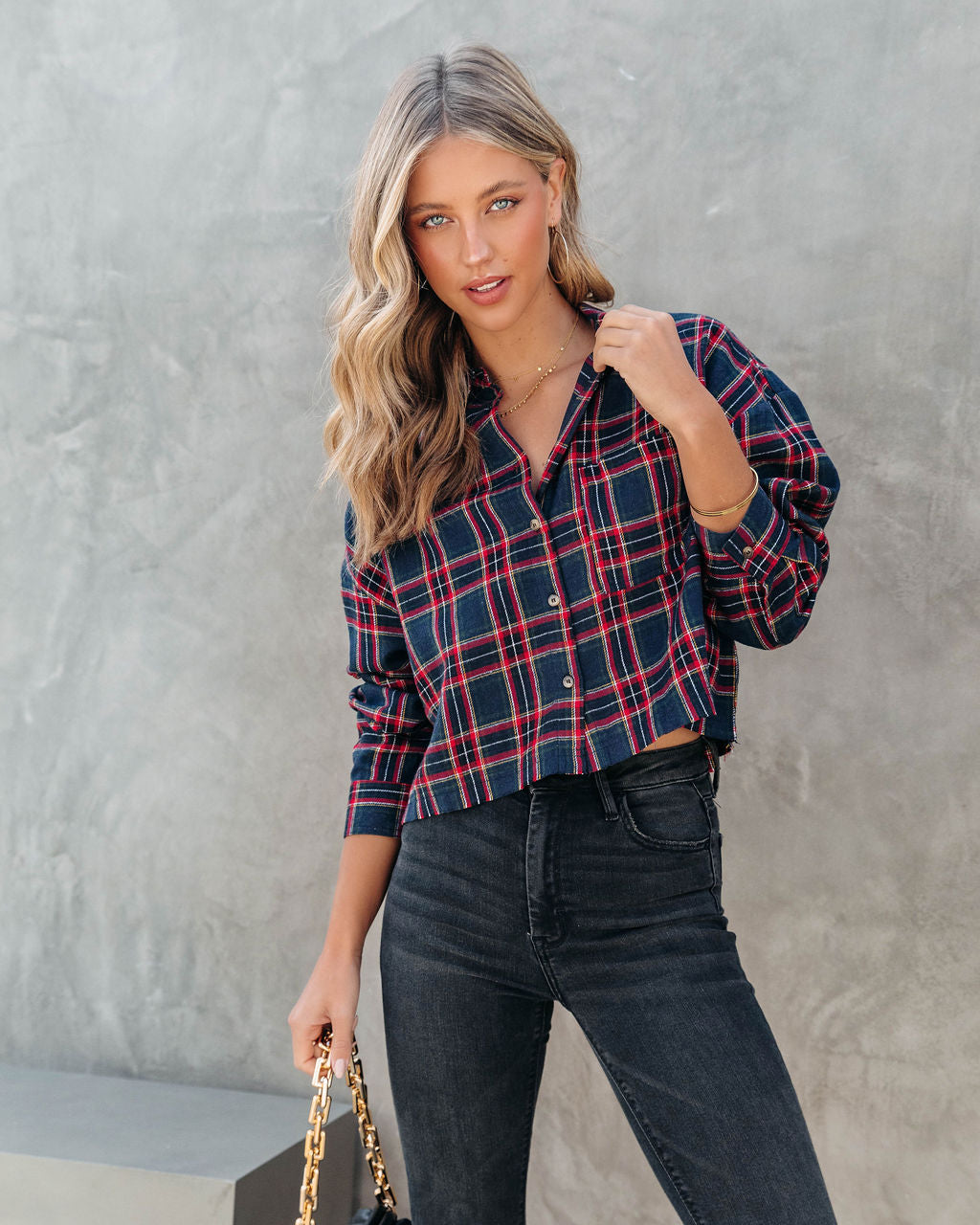 Novalynn Plaid Button Down Top