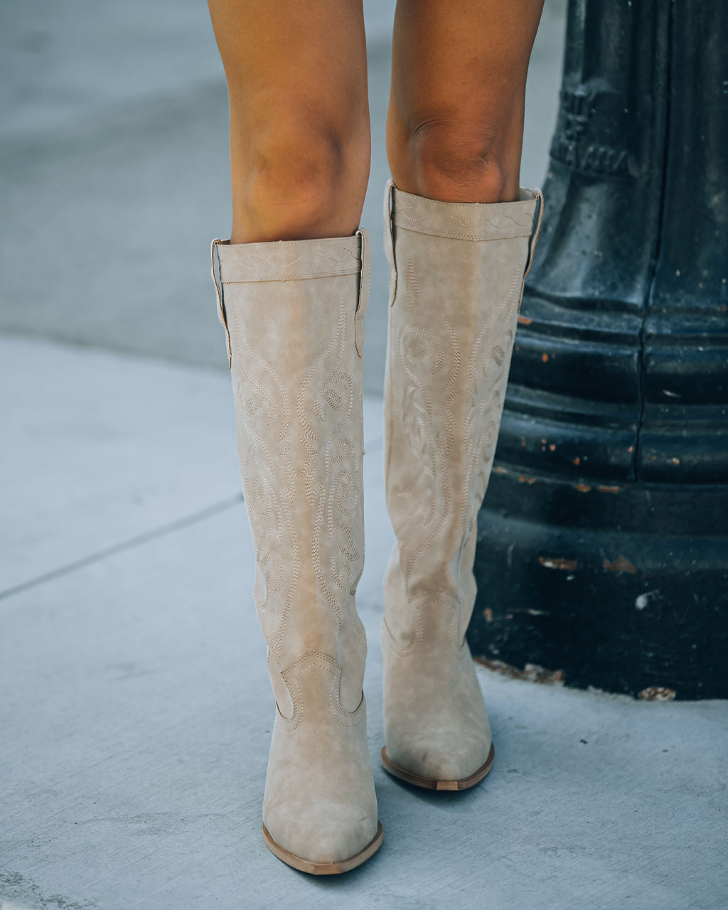 Carolina Western Faux Leather Boots - Sand