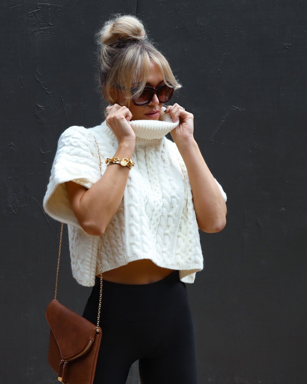 Adalynn Cable Knit Turtleneck Sweater Vest - Cream