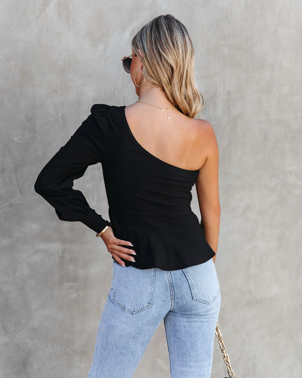 Adeline Front Twist One Shoulder Top - Black