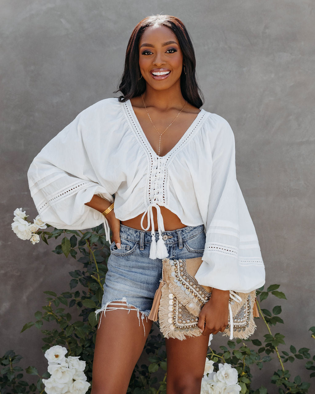 Rowan Cotton Adjustable Billowed Crop Top - FINAL SALE