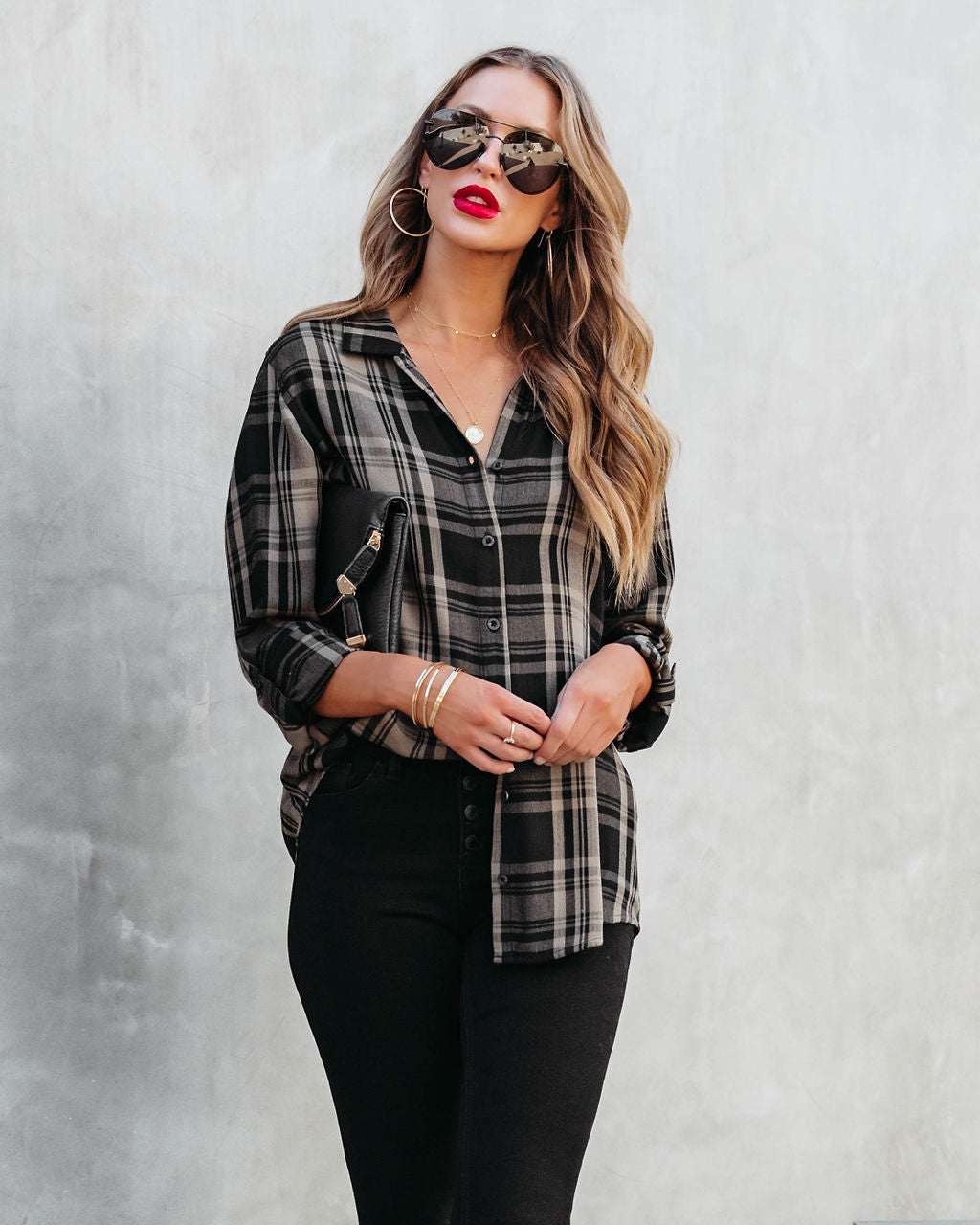 Seattle Plaid Button Down Top