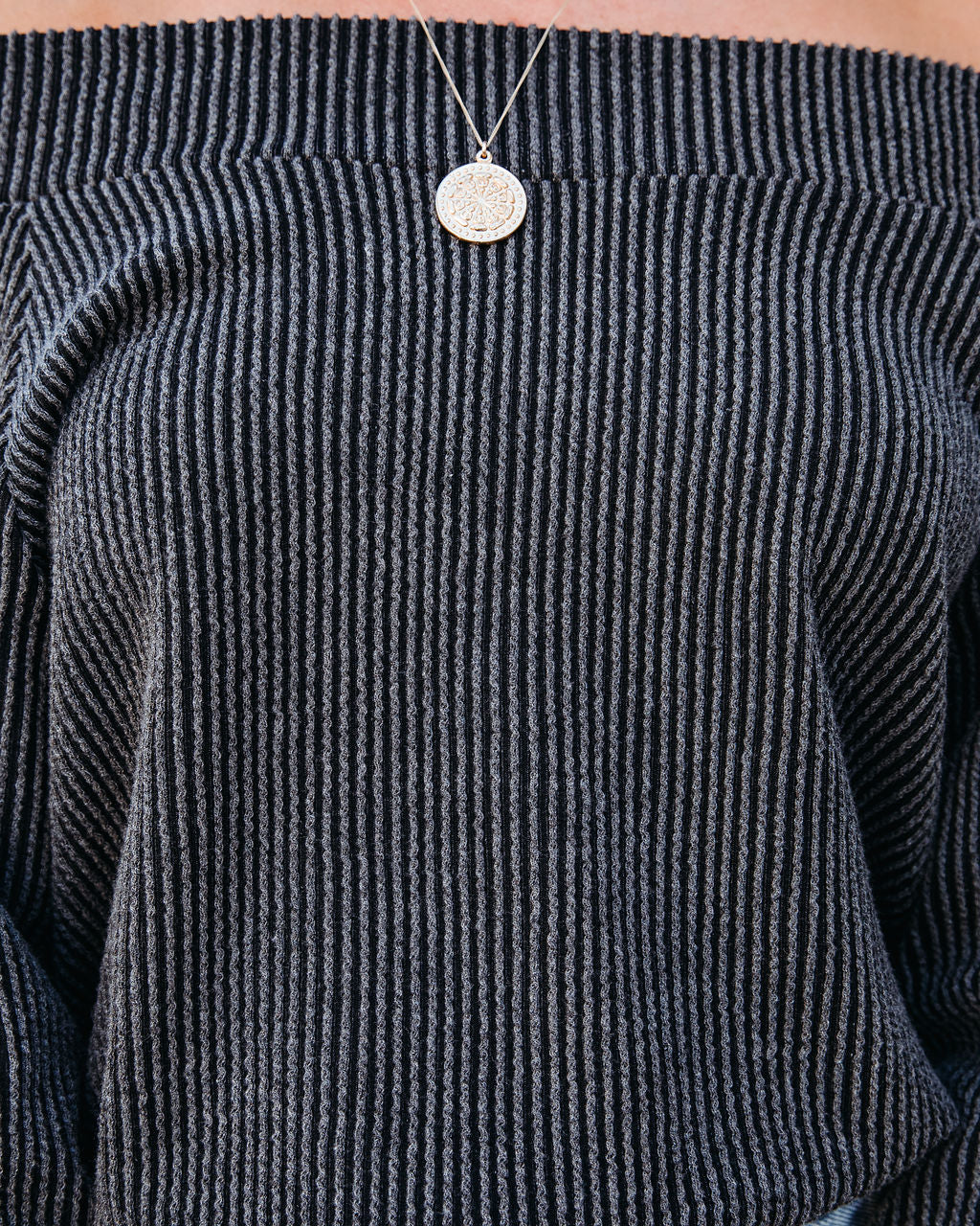 Indiana Ribbed Boat Neck Crop Top - Charcoal - SALE