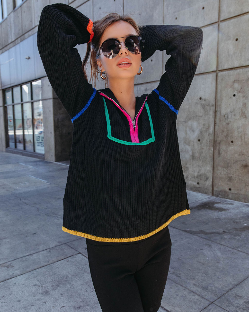 On Another Level Knit Half Zip Pullover Sweater - Black