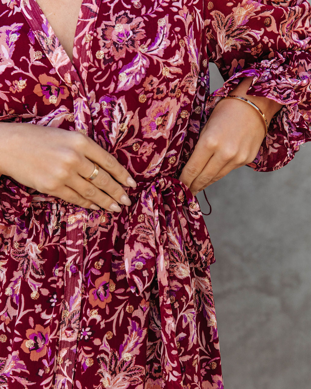 Plenty To Celebrate Floral Metallic Tiered Maxi Dress