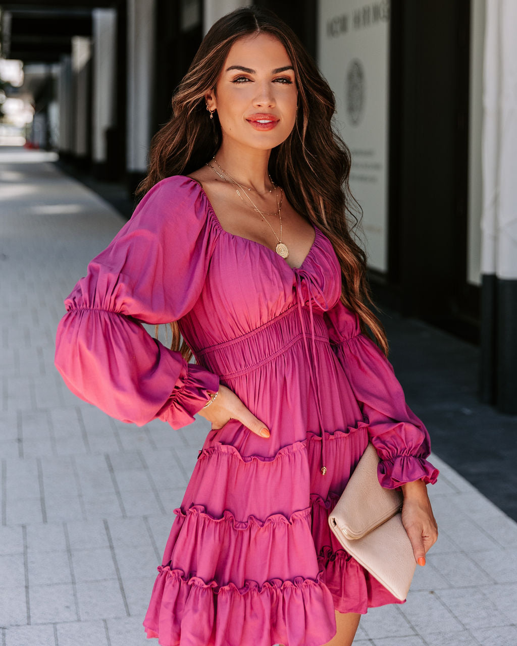 Unrequited Romance Tiered Front Tie Mini Dress - Plum